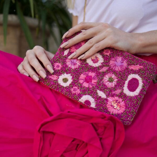Embroidered floral beaded bag