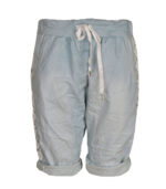 Lace side panel denim shorts