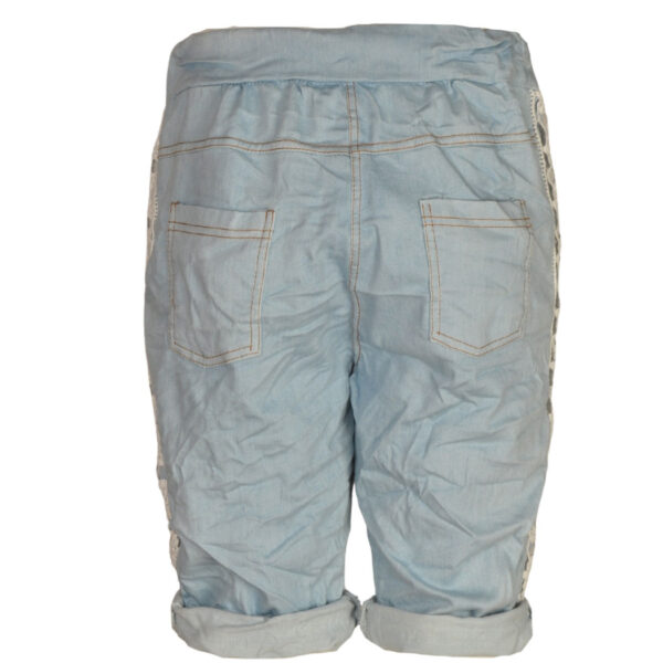 Lace side panel denim shorts