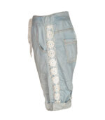 Lace side panel denim shorts