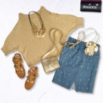 Pearl detail raw-edge mini denim skirt