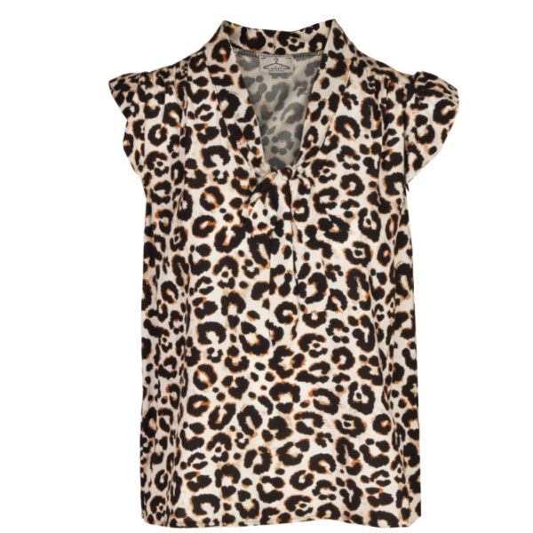 Animal print frill sleeve bow top