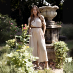 Belted shimmer 3/4 jumpsuit