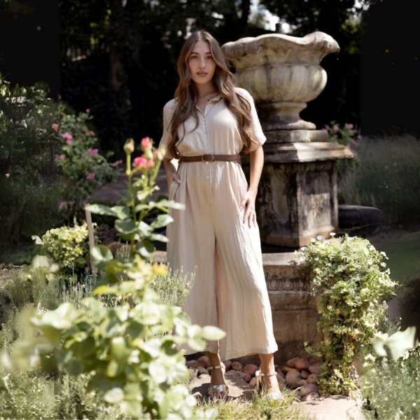 Belted shimmer 3/4 jumpsuit