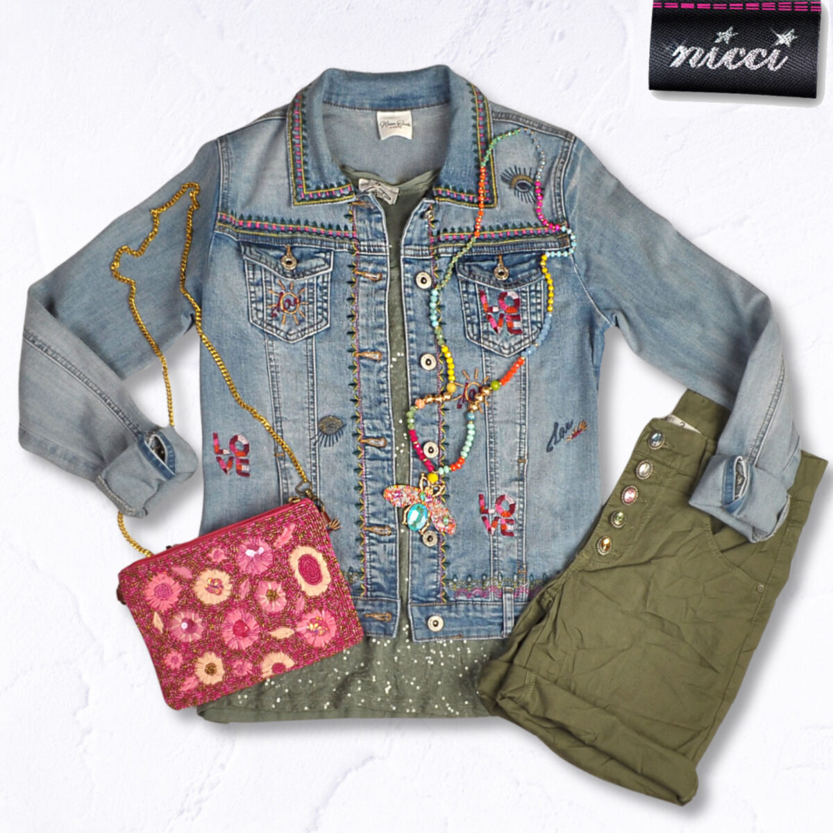 Embroidered sequin denim jacket