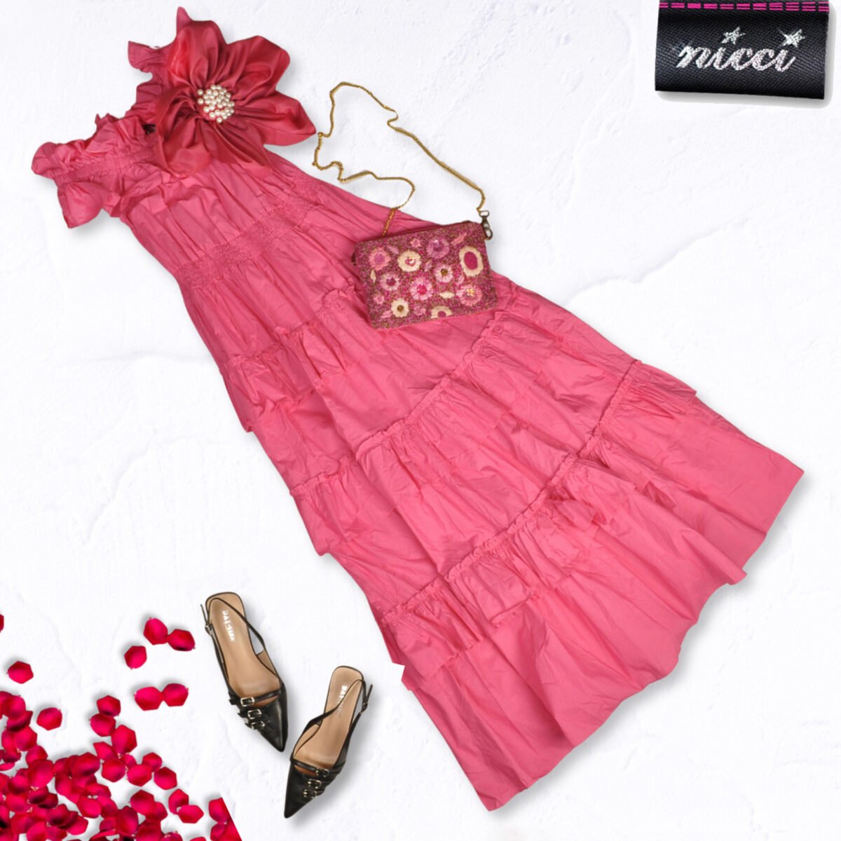 Giant pearl flower maxi dress