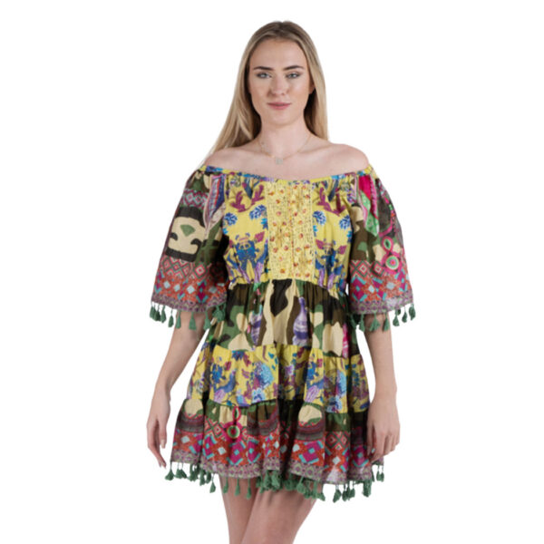 Patchwork tassel mini dress