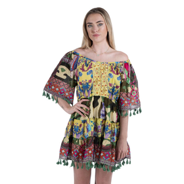 Patchwork tassel mini dress