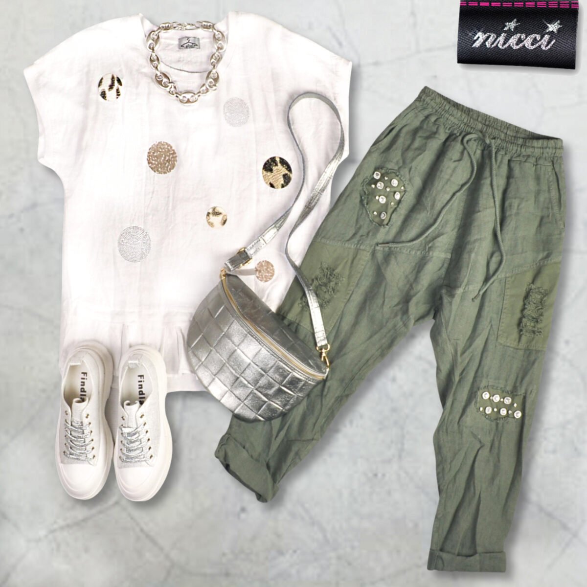 Linen diamante animal print top
