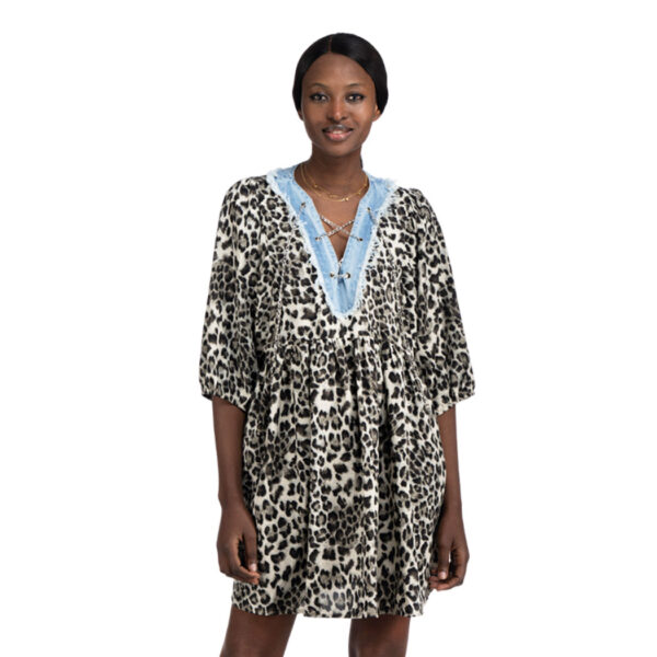 Chain detail animal print dress