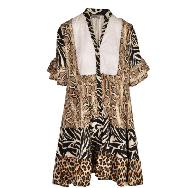 Animal print patch frill dress