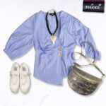 Pleated stripe crossover blouse