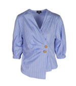 Pleated stripe crossover blouse