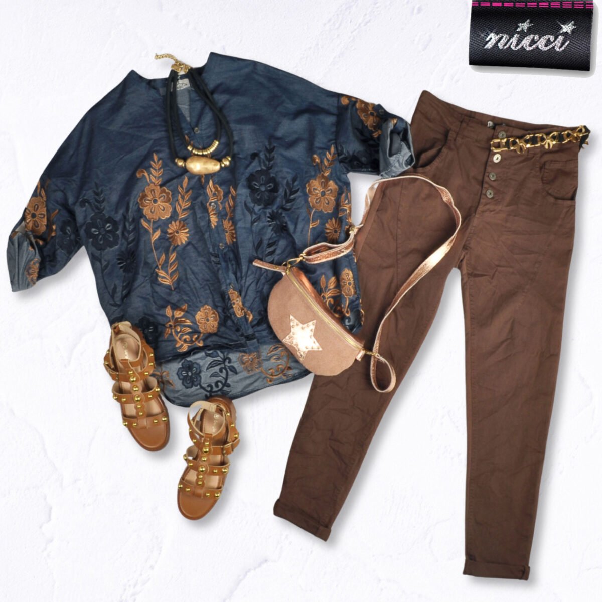 Embroidered floral denim shirt