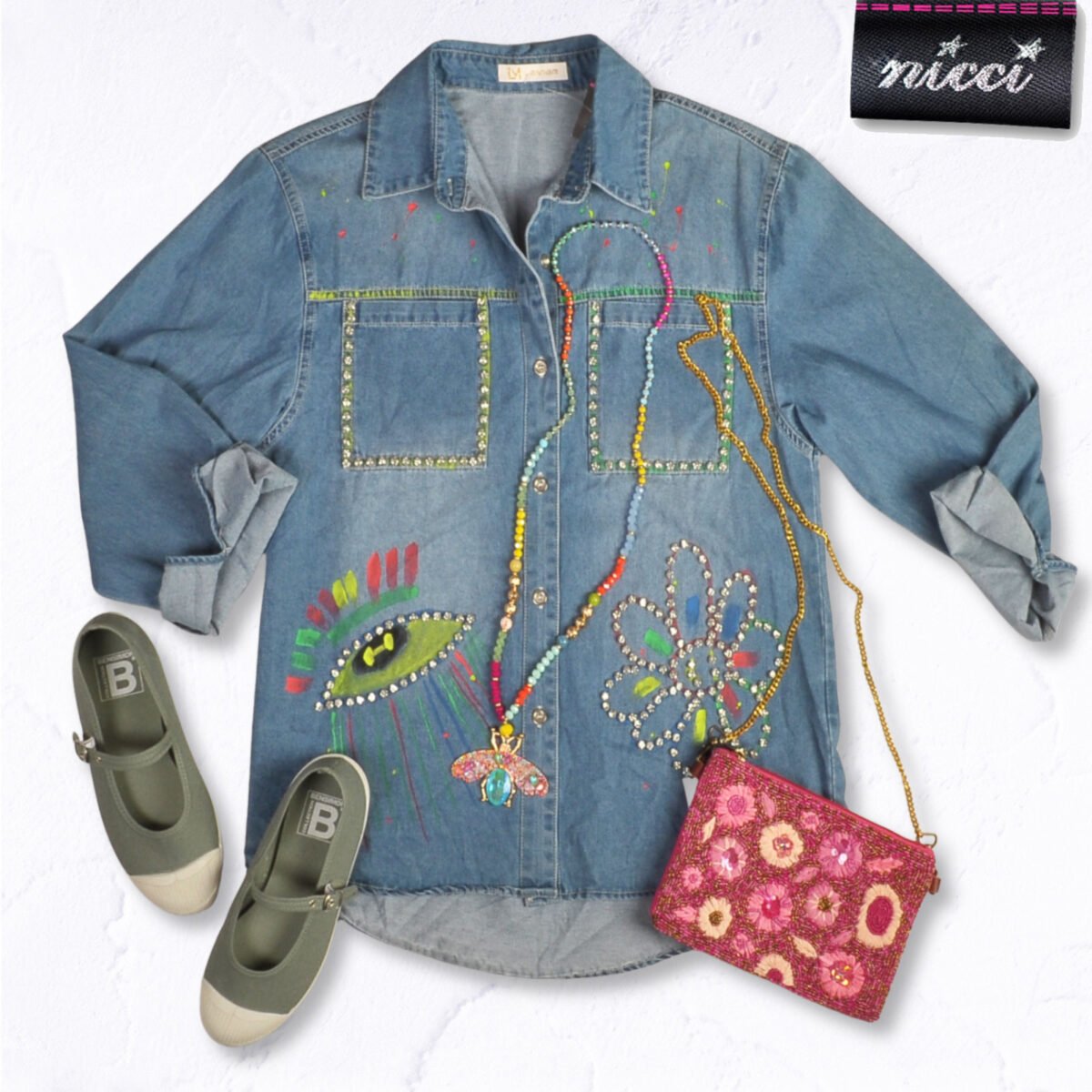 Diamante detail denim shirt
