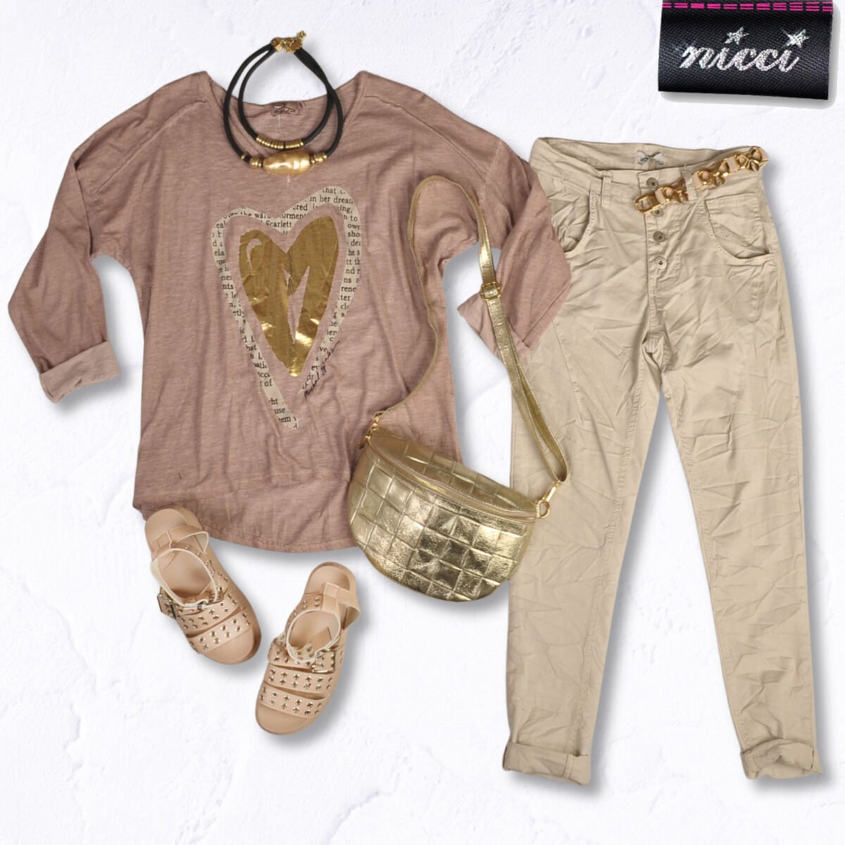 Foil heart word print long sleeve top