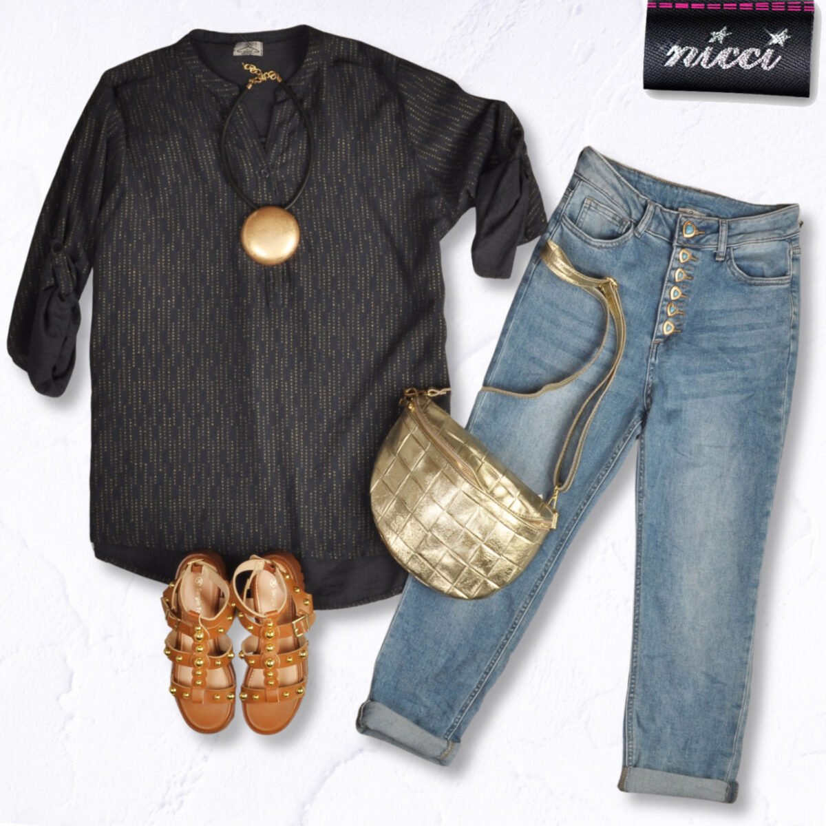 Glitter gold dot hi-lo shirt