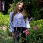 Striped drawstring top