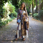Multi floral patch belted dress
