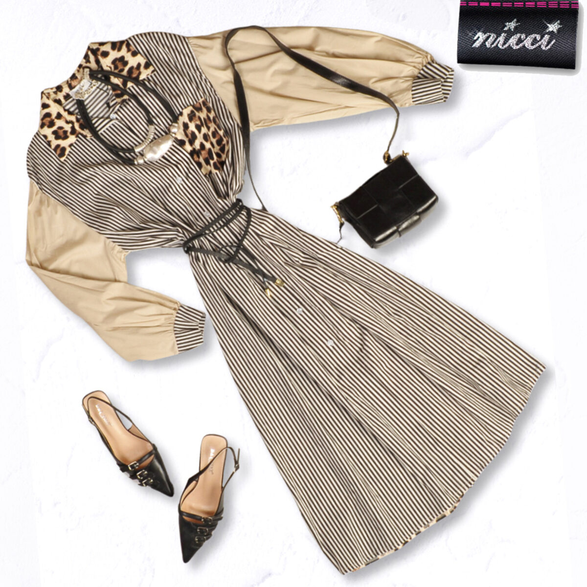 Animal print patch stripe dress