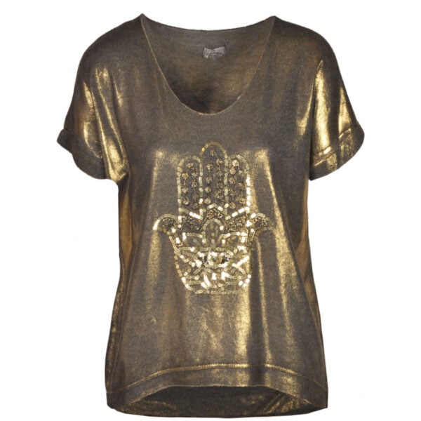Sequin hamsa shimmer top