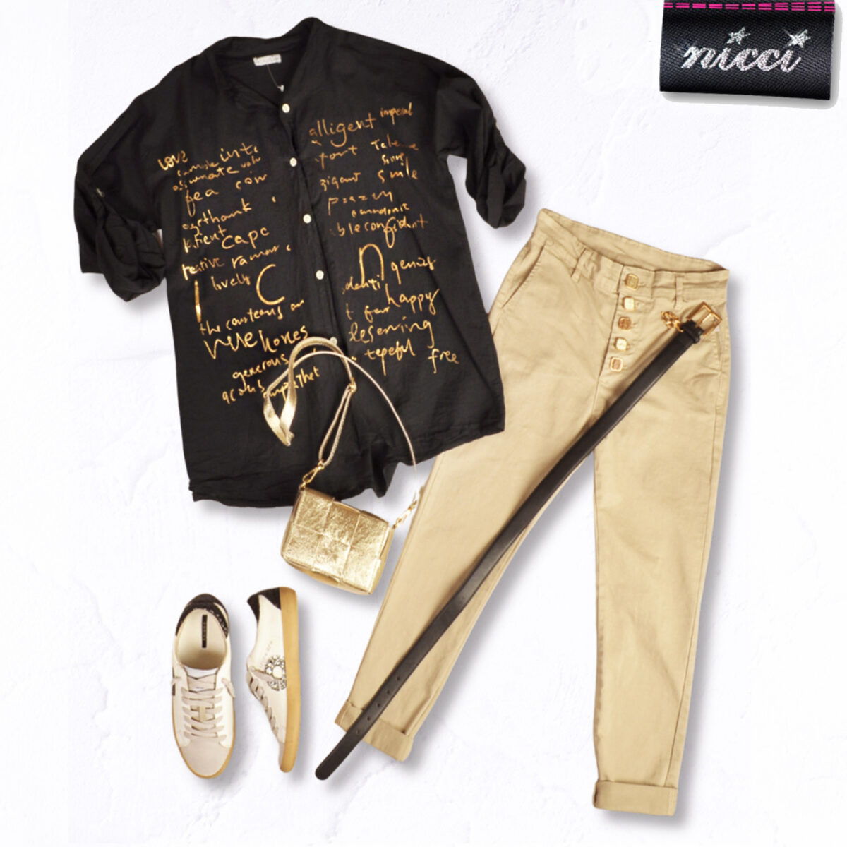 Hi-lo word print foil shirt