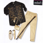 Hi-lo word print foil shirt