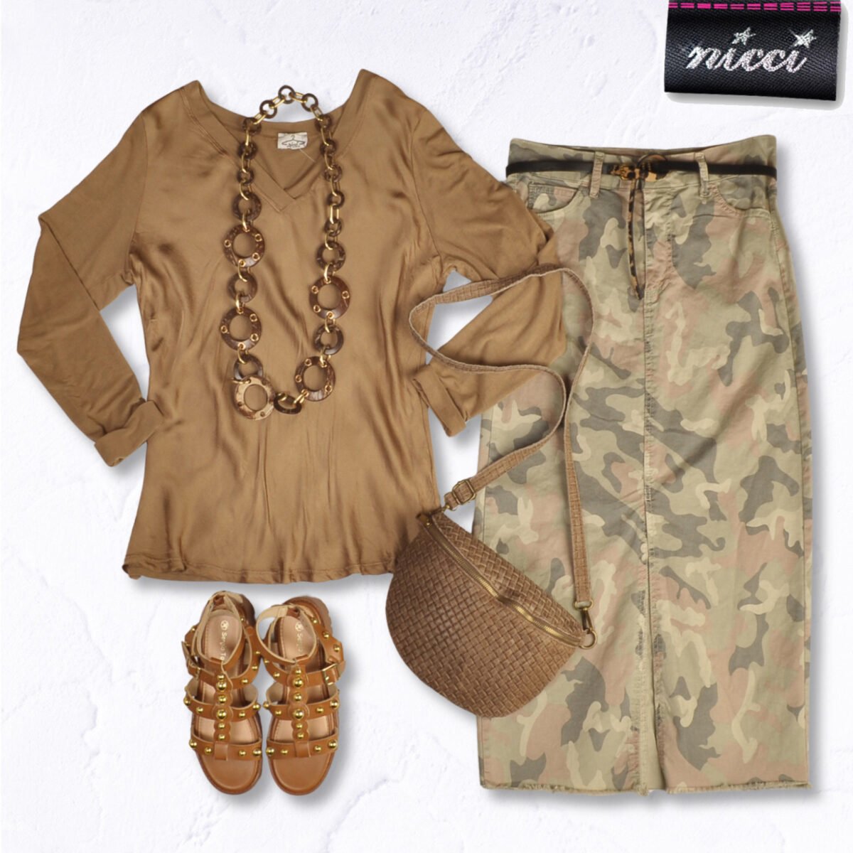 Camo belt denim style pencil skirt