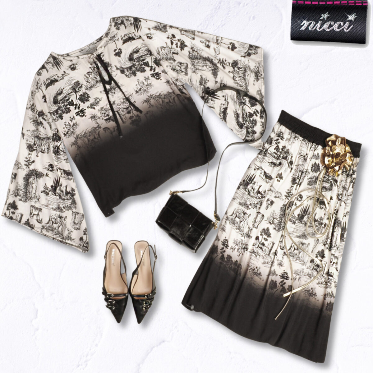 Toile print midi skirt