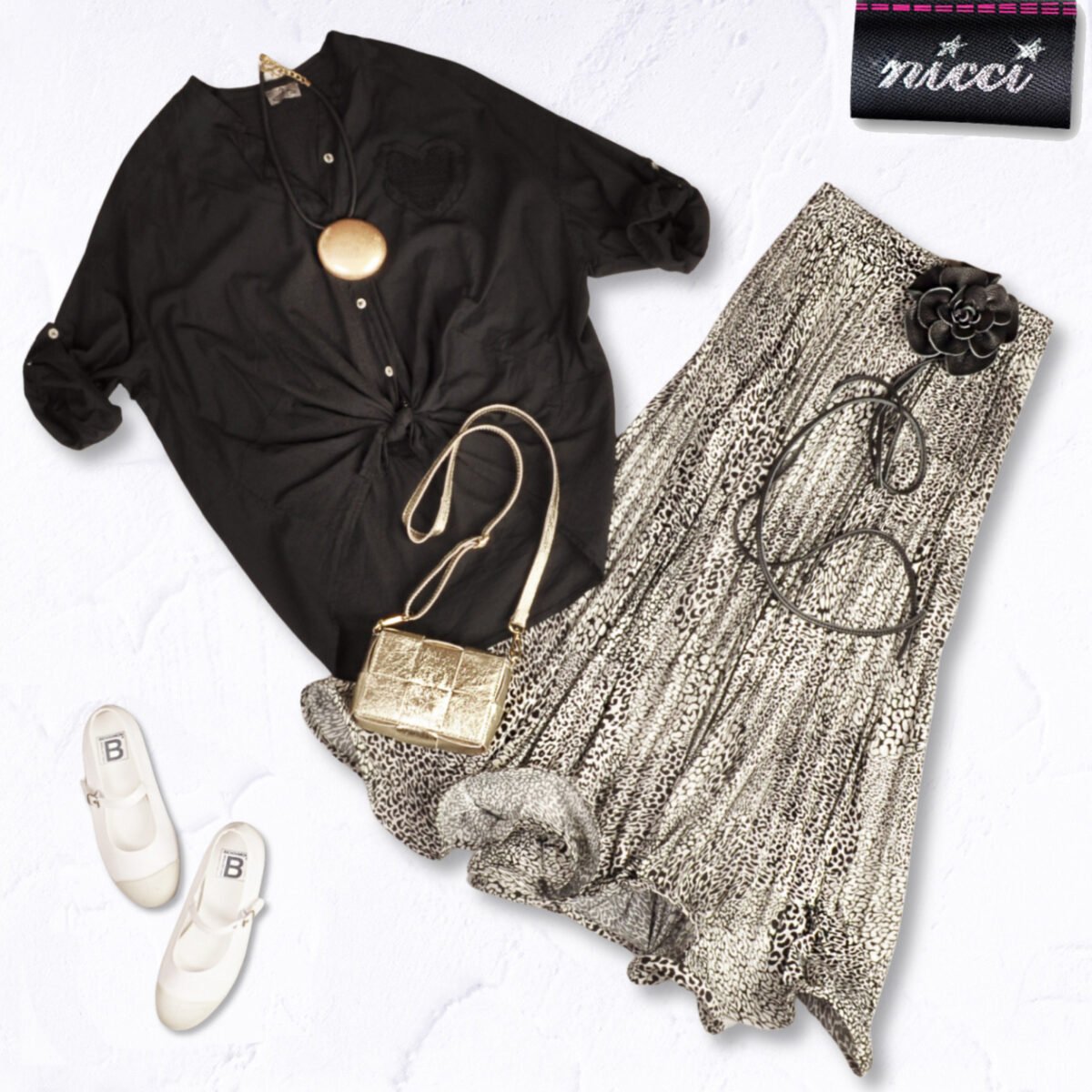 Animal print structured hem pleated skirt