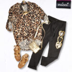 Sequin foil heart detail pants
