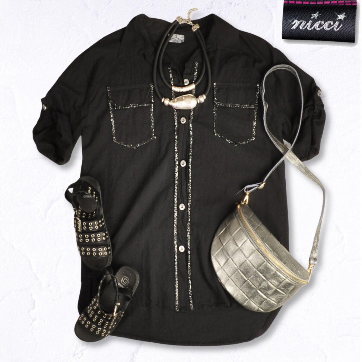 Hi-lo lurex trim oversized shirt