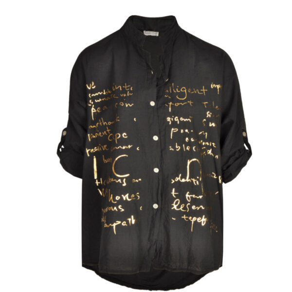 Hi-lo word print foil shirt