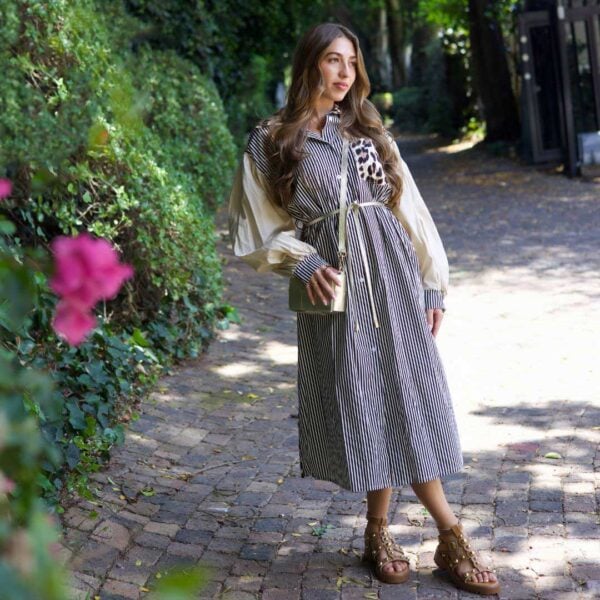 Animal print patch stripe dress