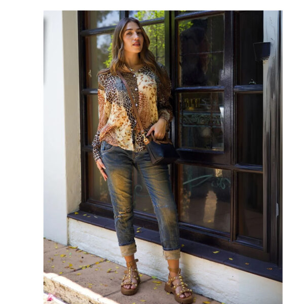 Animal print floral patch shirt