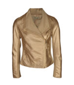 Ribbed trim collar biker jacket