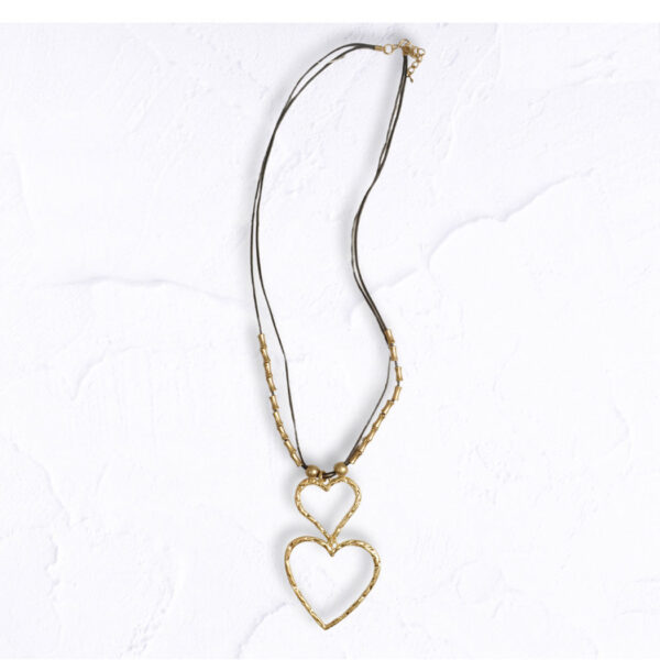 Double heart beaded string necklace