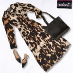 Animal print belted tiered dress