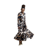 Animal print belted tiered dress