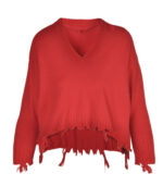 Ripped hem v-neck crop knit top
