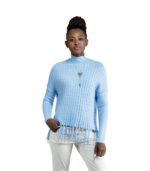 Polo neck tassel knit top