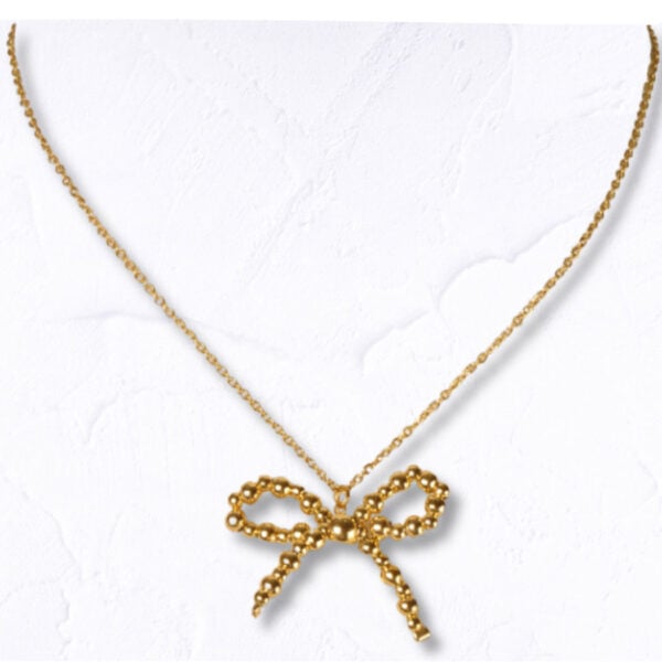Beaded chain bow necklace