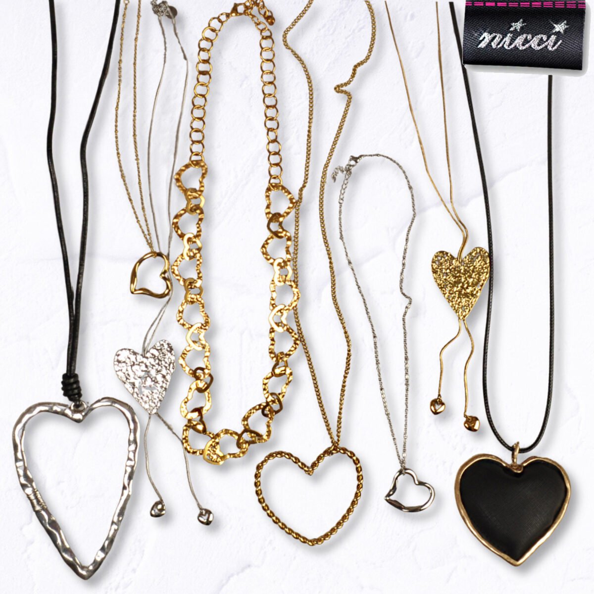 Multi battered heart link necklace
