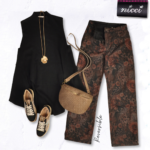 Reversible animal flower print flare leg pants
