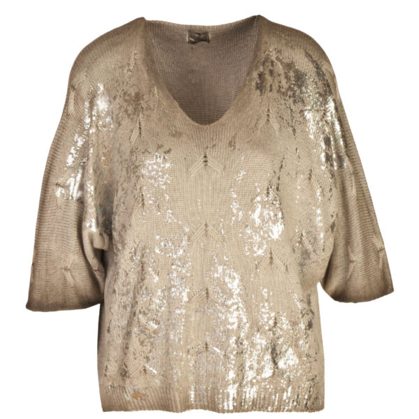 Foil print batwing knit top