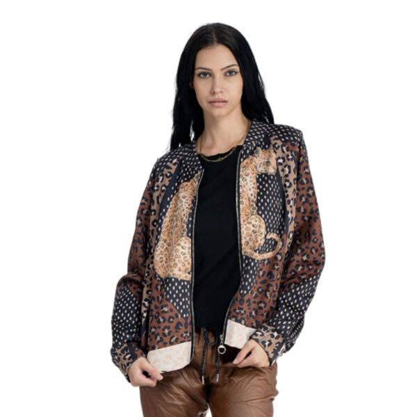 Leopard print zip up suedette jacket