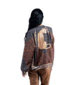 Leopard print zip up suedette jacket
