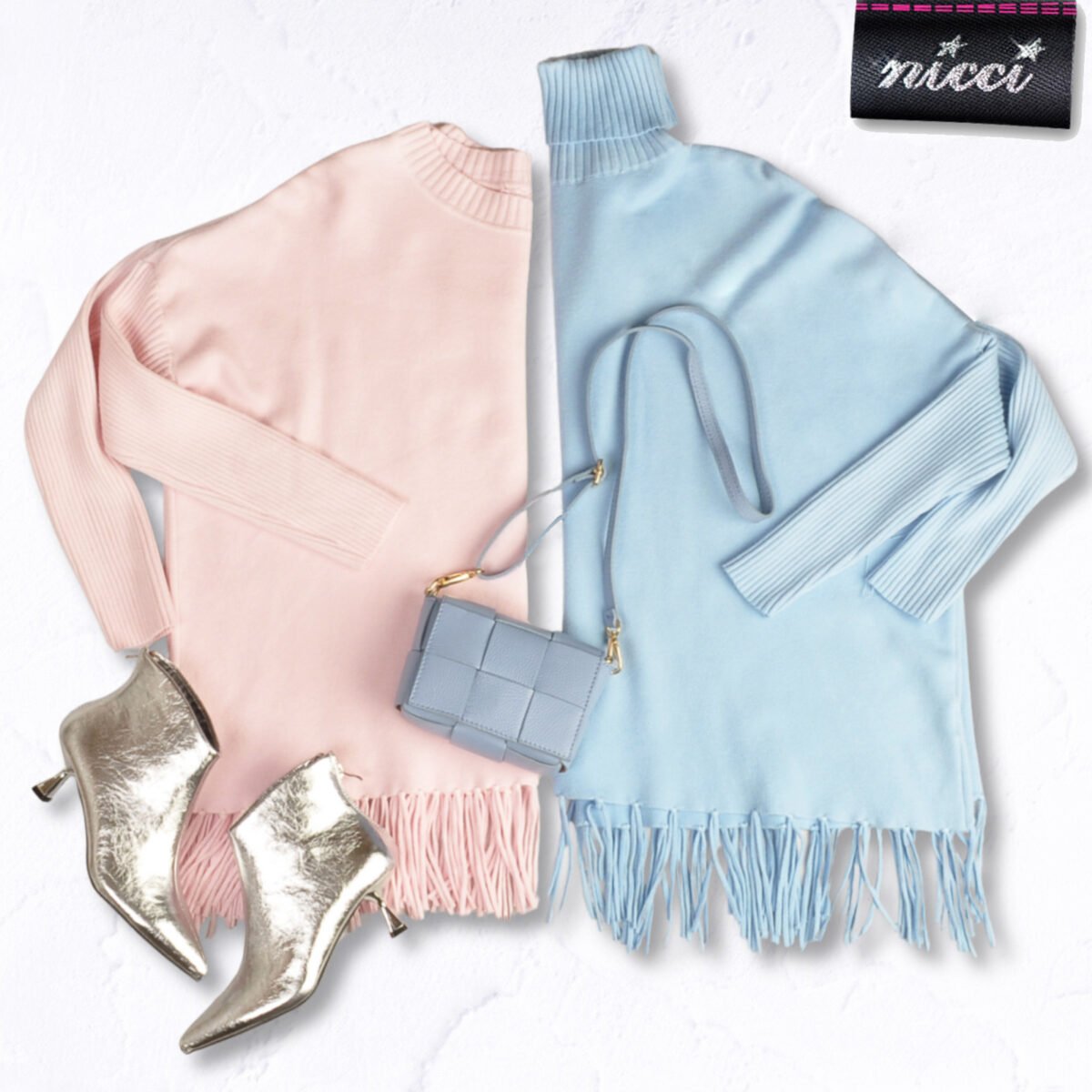 Polo neck tassel knit top