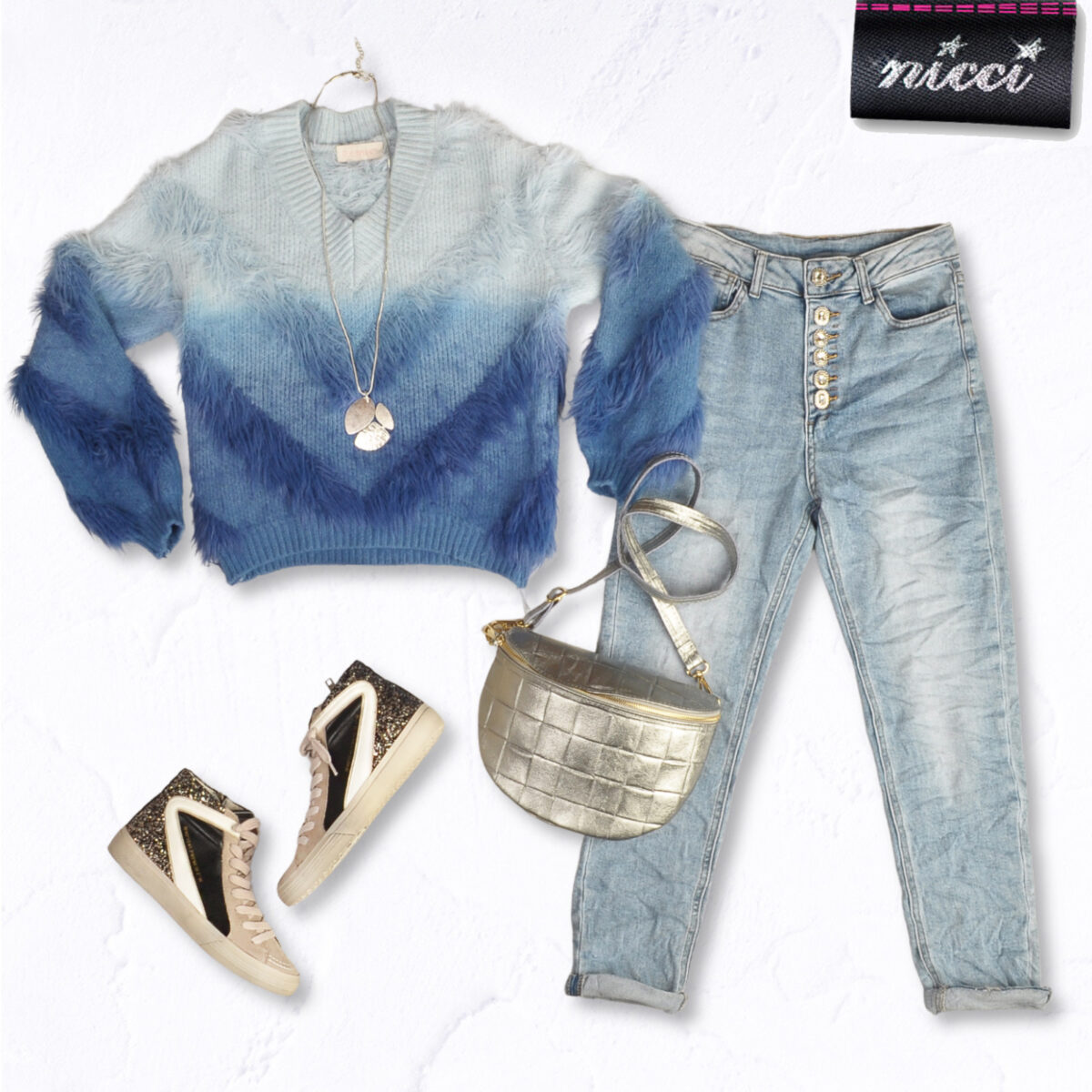Fluffy ombre knit top