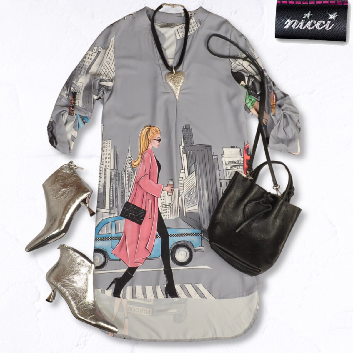 New York print silky dress